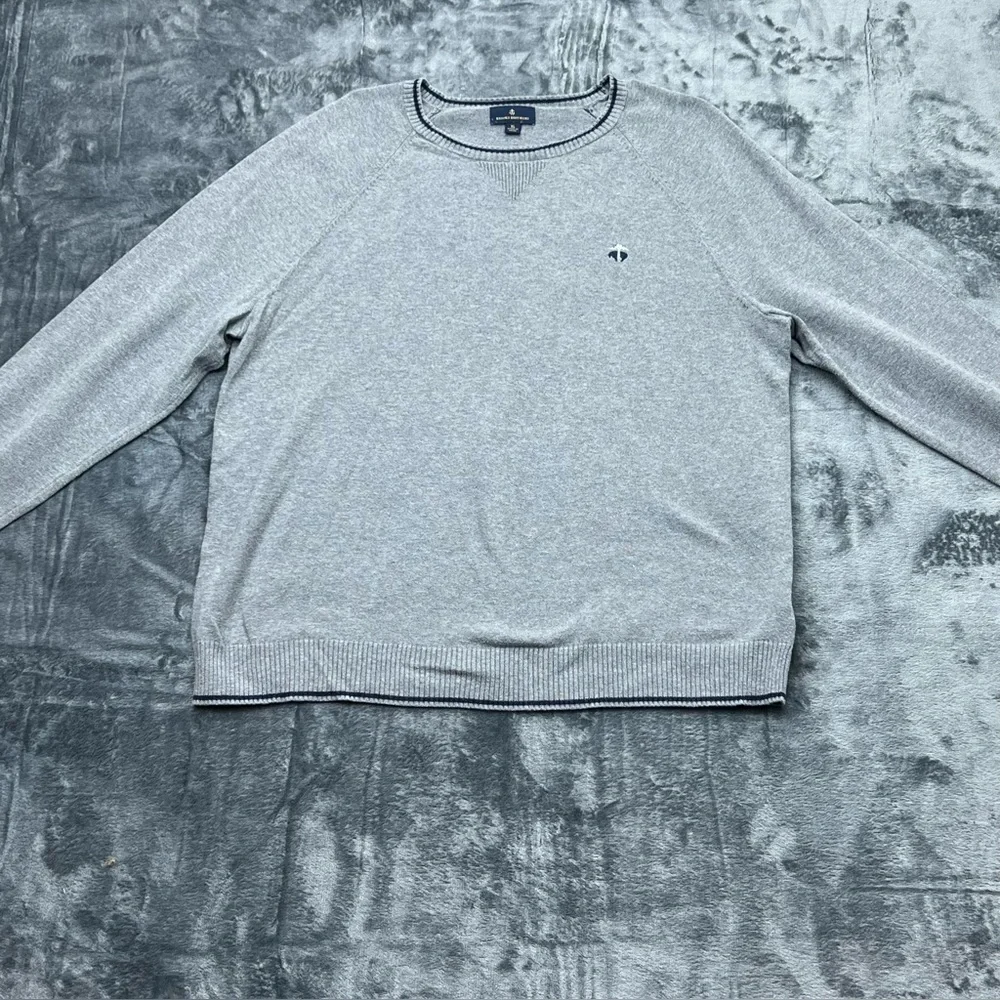 Brooks Brothers Men's XL Grey Cotton Crew Neck Sweater Embroidered Golden Fleece